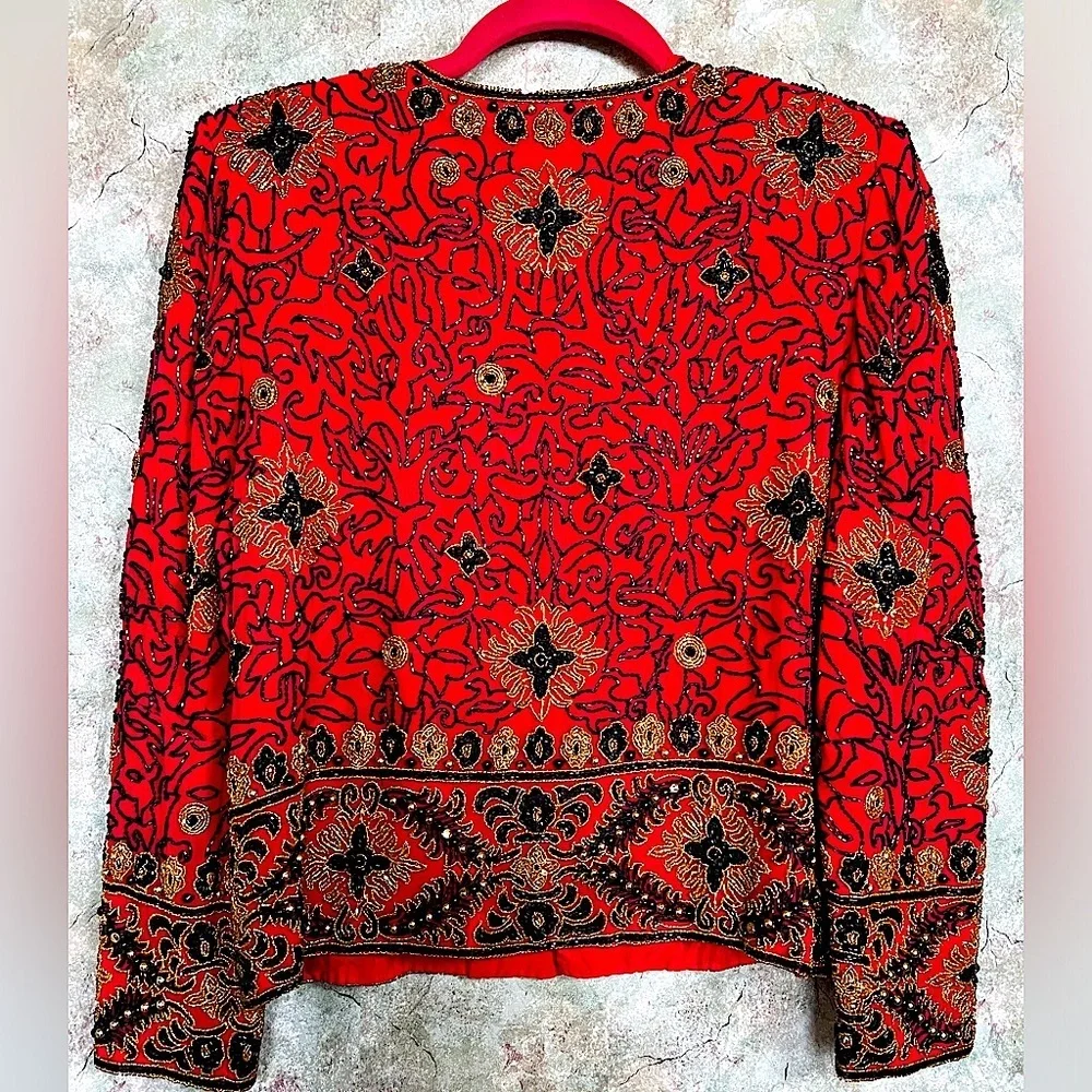Adrianna Papell 1994 Vintage Red and Black Beaded Blazer with Embroidery - Picture 8 of 8
